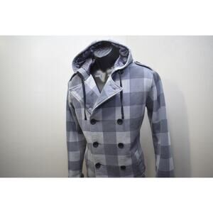 Vurt Cardigan Hoodie Gray Plaid‎ Cotton Blend Long Sleeve Womens Size Medium